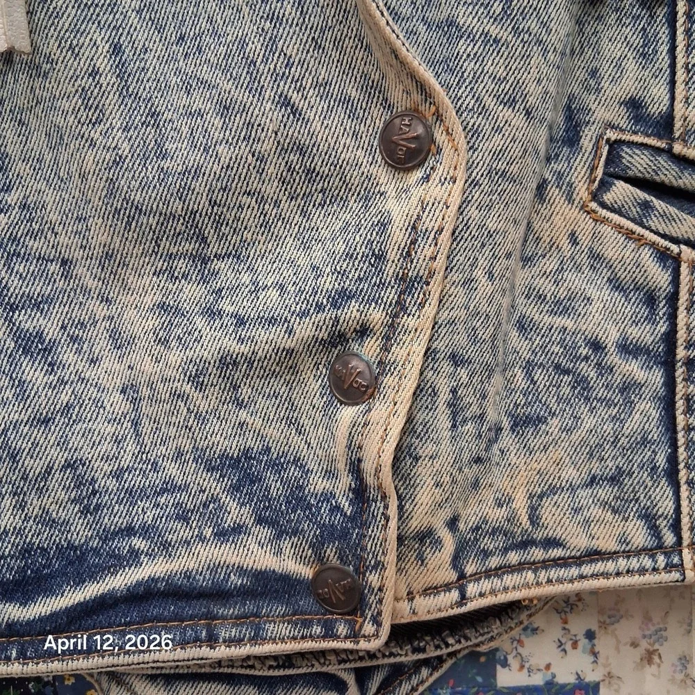 Vintage HAVOC Western Fringe Acid Wash Denim Jacket Womens Size Large 80s BOHO - Picture 5 of 11